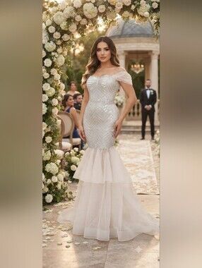 Sequined White Mermaid Wedding Gown